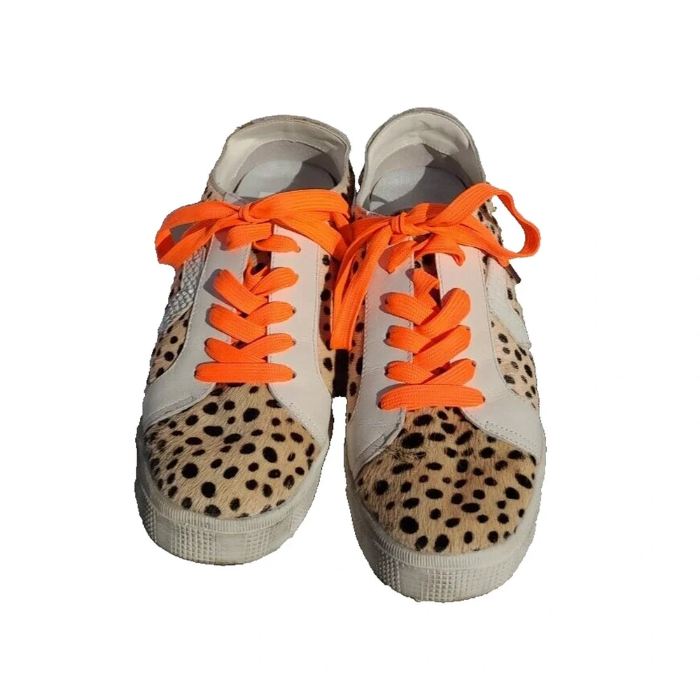 Dolce Vita Zalen Tan Leopard Print Calf Hair Low Top Sneakers Womans Size 6.5